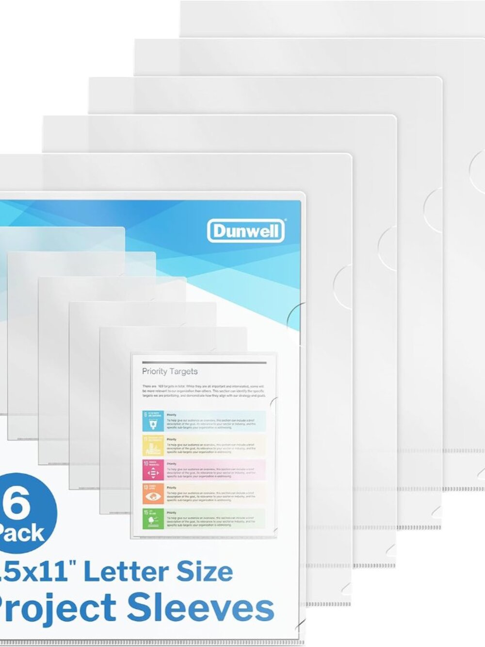 Clear Folders for Documents, Plastic 8.5x11 File Sleeves, 6 Pack